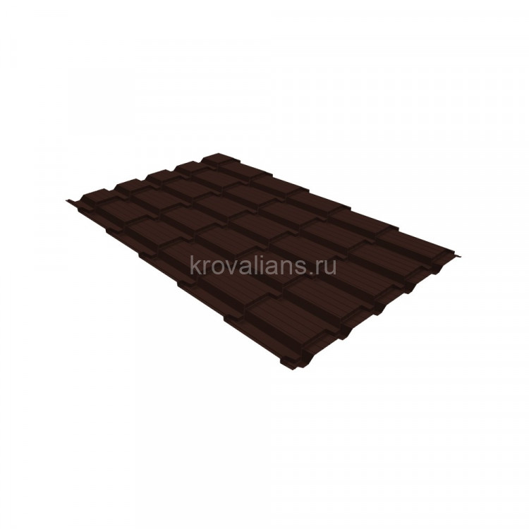 Металлочерепица Верховье квадро профи Grand Line 0,5 PurPro Matt 275 RR 32 темно-коричневый
