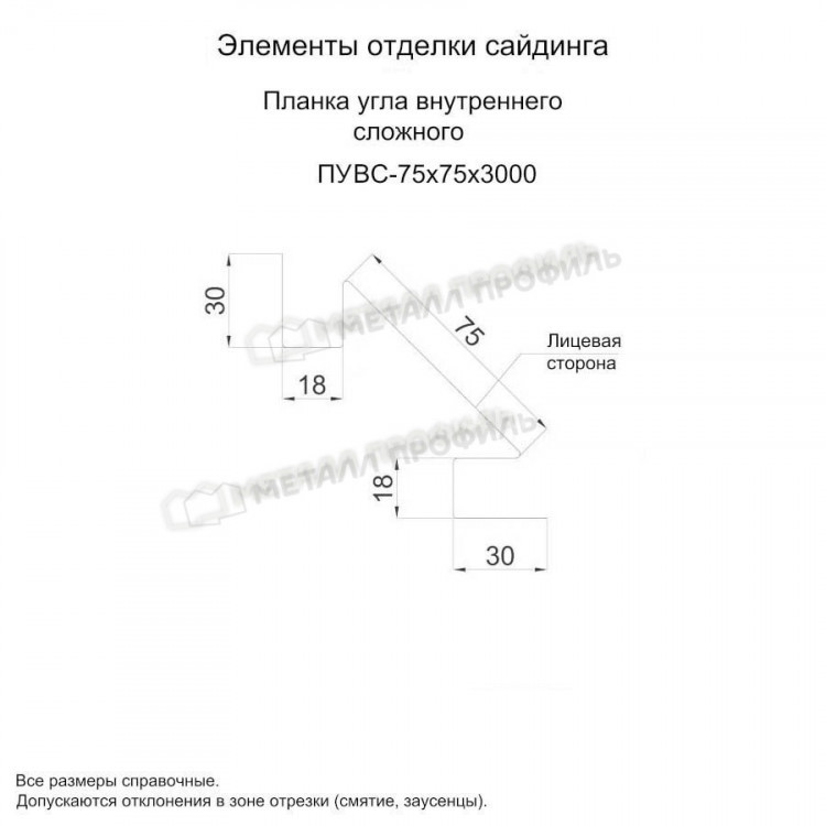 Планка угла внутреннего сложного 75х3000 (VALORI-20-Grey-0.5)