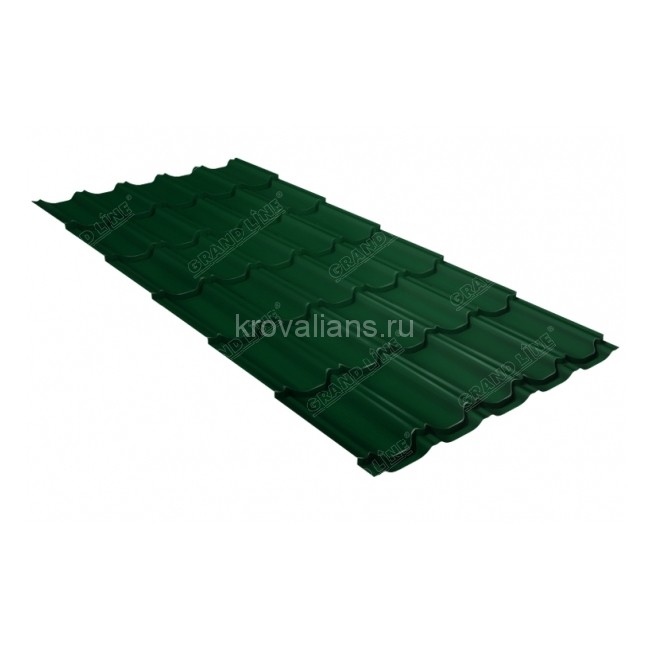 Металлочерепица Grand Line (Гранд Лайн) квинта плюс c 3D резом 0,5 Satin RAL 6005 /1 кв.м./